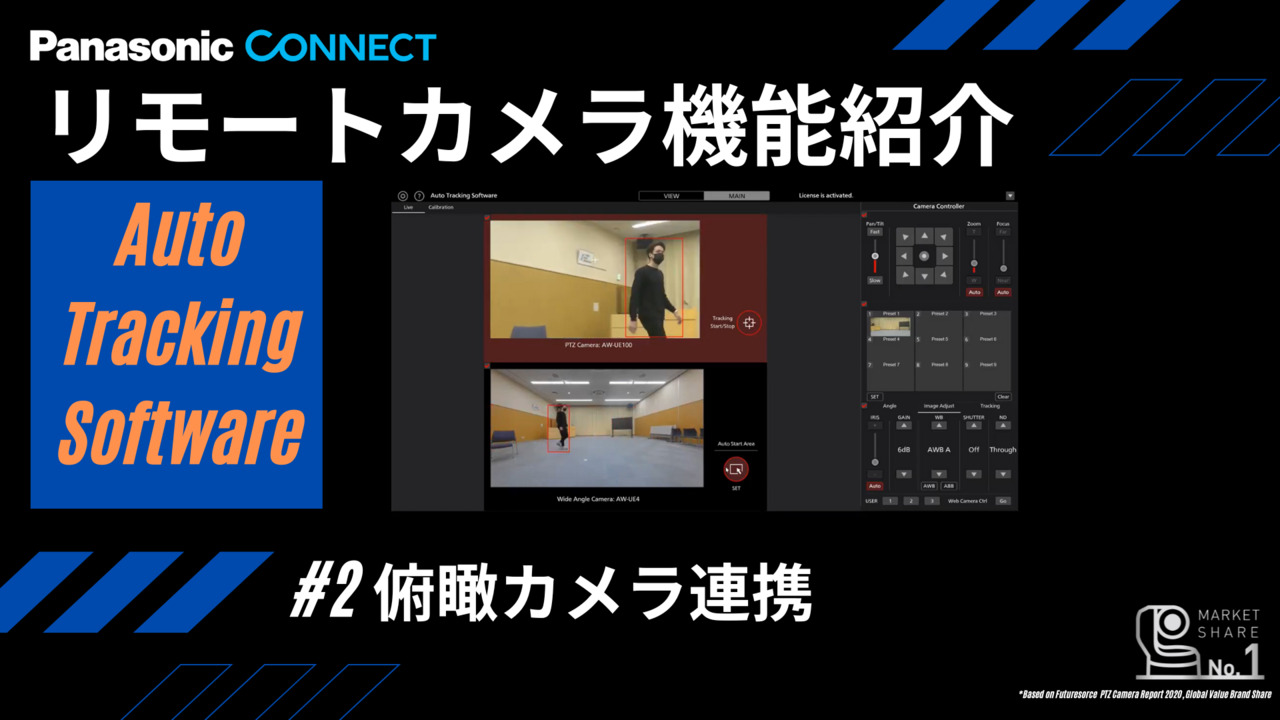  自動追尾ソフトウェアキー　俯瞰カメラ連携