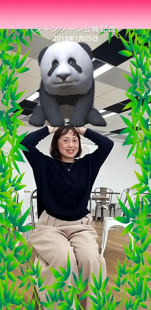 写真:「お試し」で撮影。シャンシャンが頭の上。