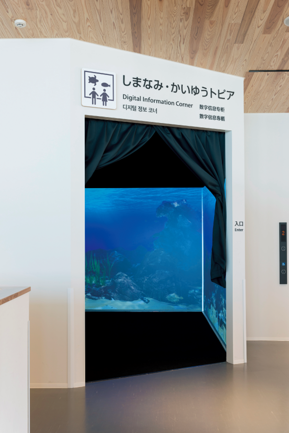 写真：常に暗幕が閉じている出入口の様子