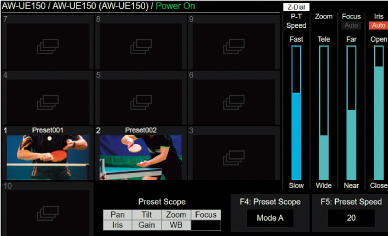 4K/HDインテグレーテッドカメラ プリセット選択画面の画像