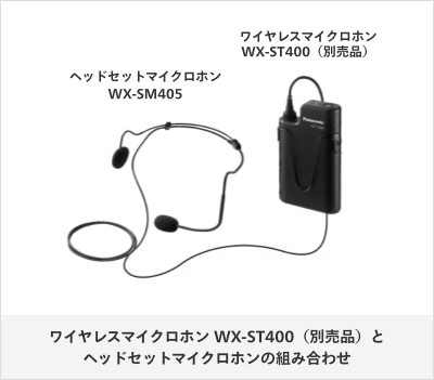 ワイヤレスマイクロホン WX-ST400(別売品)と ヘッドセットマイクロホンの組み合わせ