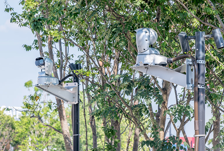 写真：幕を撮影する2台の屋外リモートカメラAW-UR100GJ