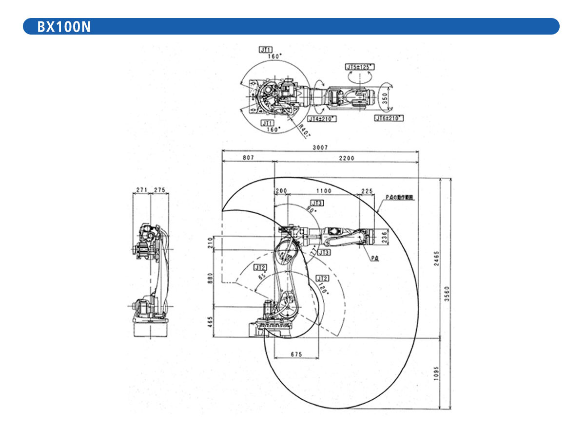 溶接_BX100N_動作範囲図・外形寸法図